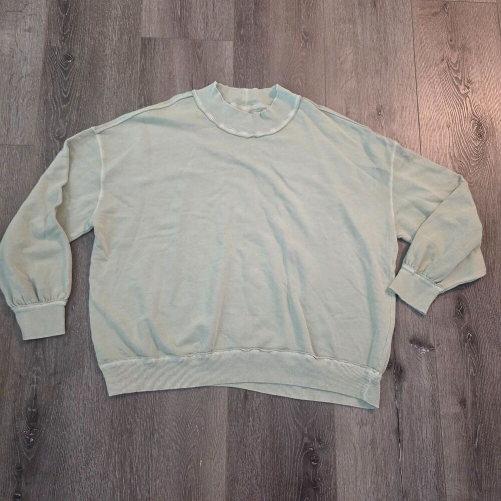 We The Free People Sage Green Mock neck Pullover Sweatshirt Oversized Boxy L